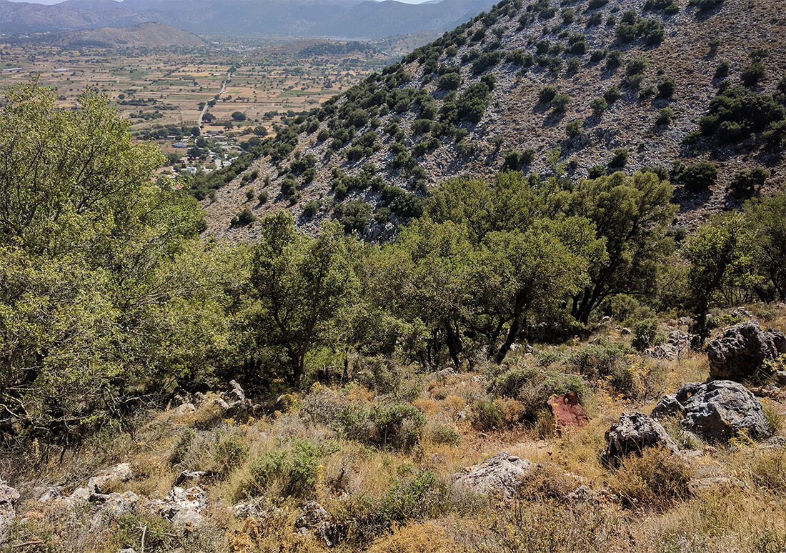 спускаться от пещеры Зевса удобно по каменной тропе, вокруг открываются панорамы на плато, позволяющие сделать много красивых фотографий